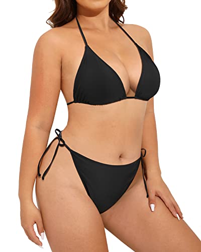 Tempt Me Women Plus Size Triangle Bikini String Two Piece Halter Tie Side Swimsuit