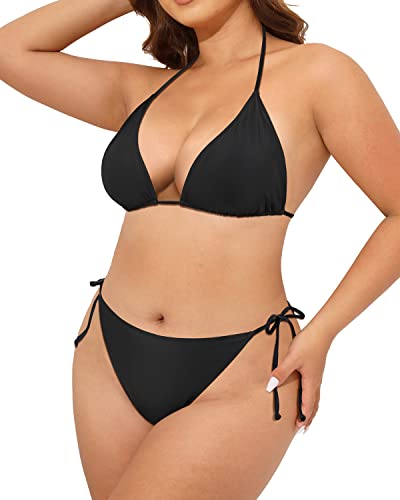 Tempt Me Women Plus Size Triangle Bikini String Two Piece Halter Tie Side Swimsuit