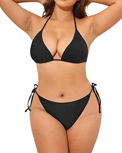 Tempt Me Women Plus Size Triangle Bikini String Two Piece Halter Tie Side Swimsuit