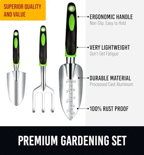 Heavy Duty Garden Tools 22 Pieces Set - Rust Proof, Durable Gardening Supplies - Ergonomic Gardening Hand Tools - Ideal Gardening Gifts for Women