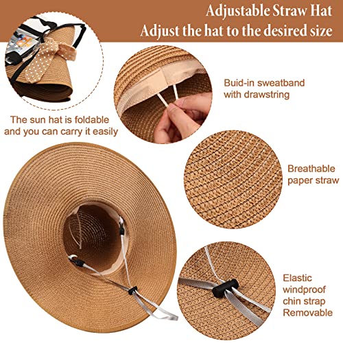 15 Pcs Beach Hat for Women Summer Wide Brim Sun Hat Straw Floppy UV Protection 50+ Hats Vintage Heart Glasses Set with Bows