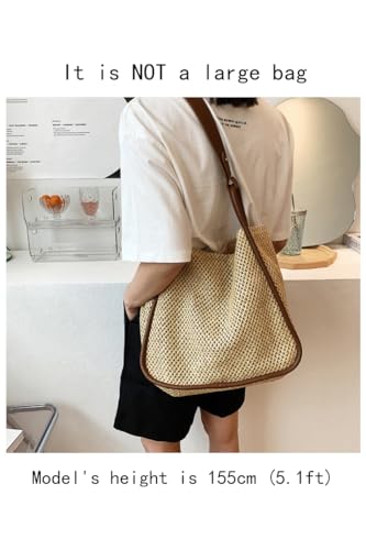 Women Faux Straw Bag Weave Tote Bag Summer Beach Bag Shoulder Bag Top Handle Bag Handbag 2 Pcs Set