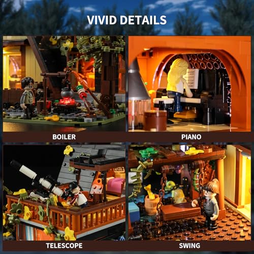 FUNWHOLE A-Frame Cabin Lighting Building Bricks Set - 2061 PCS Adult Construction Building Model Set for Adults and Teen