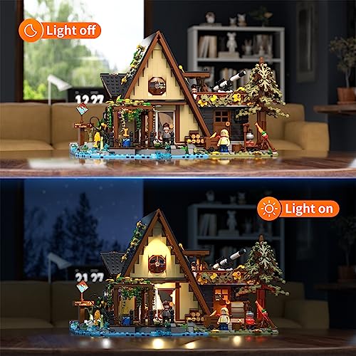 FUNWHOLE A-Frame Cabin Lighting Building Bricks Set - 2061 PCS Adult Construction Building Model Set for Adults and Teen