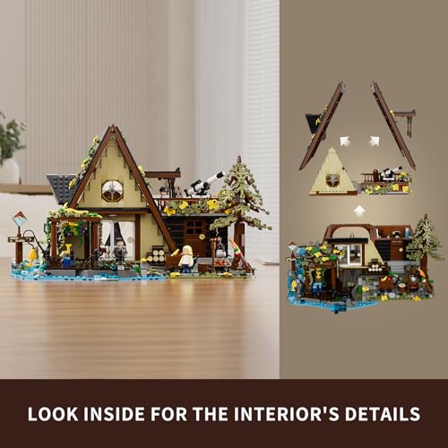 FUNWHOLE A-Frame Cabin Lighting Building Bricks Set - 2061 PCS Adult Construction Building Model Set for Adults and Teen