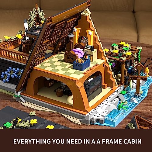 FUNWHOLE A-Frame Cabin Lighting Building Bricks Set - 2061 PCS Adult Construction Building Model Set for Adults and Teen