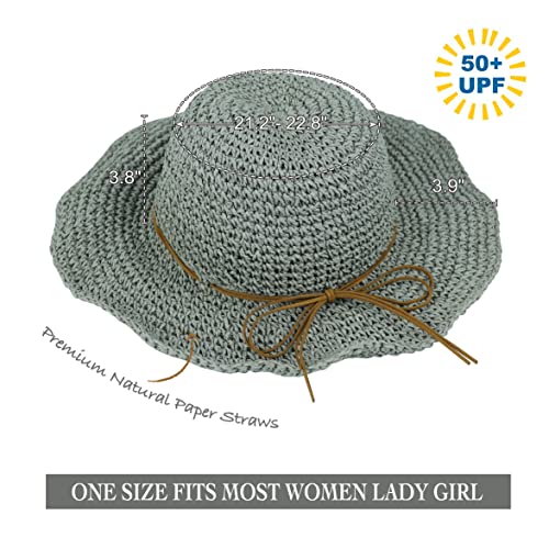 Women Sun Hat Wide Brim Floppy Beach Hat Breathable UV UPF 50+ Straw Hat Foldable Packable Summer Outdoor Cap