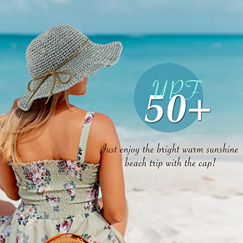 Women Sun Hat Wide Brim Floppy Beach Hat Breathable UV UPF 50+ Straw Hat Foldable Packable Summer Outdoor Cap