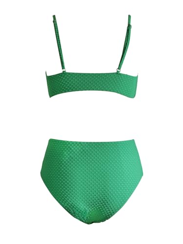 CUPSHE Women's Bikini Sets Two Piece Bathing Suit High Waisted Ribbed Texture Widen Trim