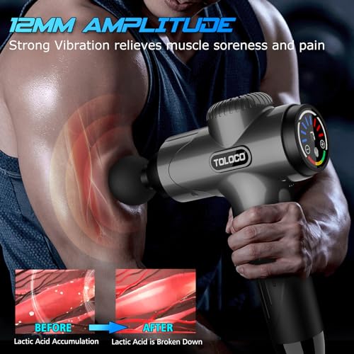 TOLOCO Massage Gun, Muscle Massage Gun Deep Tissue, Percussion Massage Gun with 10 Replacement Heads, Super Quiet Portable Electric Massager for Athletes, Treatment, Relax, Grey