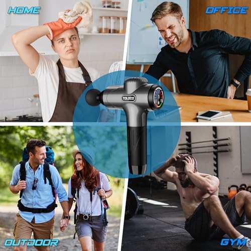 TOLOCO Massage Gun, Muscle Massage Gun Deep Tissue, Percussion Massage Gun with 10 Replacement Heads, Super Quiet Portable Electric Massager for Athletes, Treatment, Relax, Grey