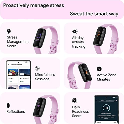 Fitbit Inspire 3 Health & Fitness Activity Tracker (Lilac Bliss) with Workout Intensity, Sleep Tracking, Heart Rate, 2 Bands, 3.3foot Charging Cable, Wall Adapter, Screen Protectors & PremGear Cloth