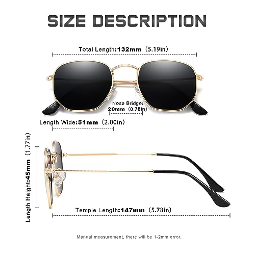 Polarized Sunglasses for Womens Men Trendy Square Hexagonal Flat Mirrored Sun Glasses UV Protection