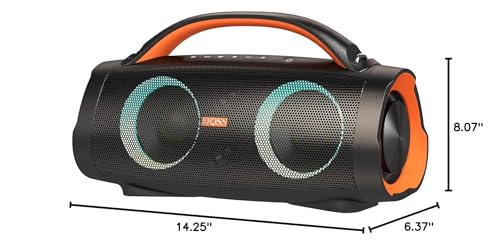 DOSS Extreme Boom Pro Bluetooth Speaker with 100W Stereo Sound, Rich Bass, IPX6 Waterproof, 20H Playtime, Power Bank, Mixed Color Light, Portable Speaker for Outdoor, Camping, Beach-Orange