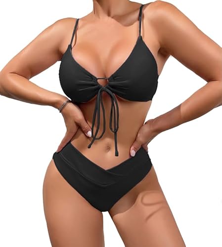 SherryDC Women's 2 Piece Swimsuit V Cut Bikini Lace Up High Cut Bathing Suit