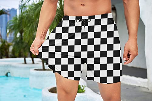 Men's Swim Trunks with Compression Liner Stretch Beach Board Shorts Drawstring Swimsuit 7 inch Inseam