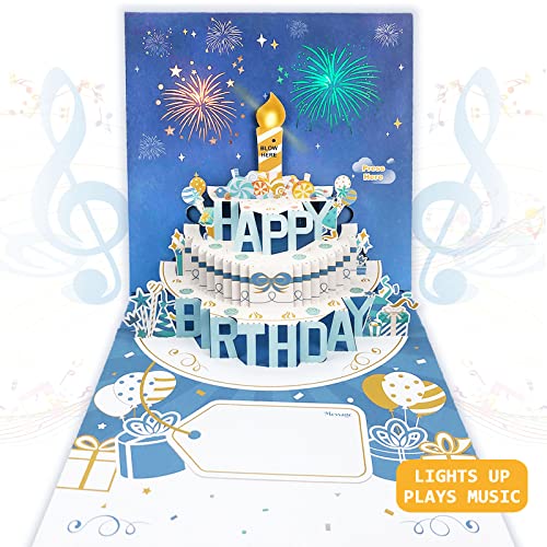 DTESL Musical Birthday Cards with Light and Music, Blowable, 3D Birthday Popup Cards for Men & Women– Plays Hit Song 'HAPPY Birthday'