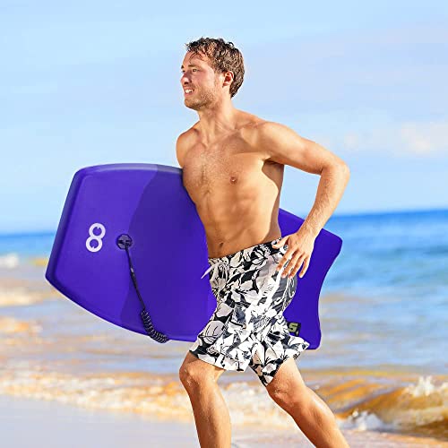 Bodyboard 33-inch/37-inch/42-inch Premium IXPE Body Board with Coiled Wrist Leash, Super Lightweight EPS Core and HDPE Slick Bottom, Perfect Surfing for Kids Teens and Adults