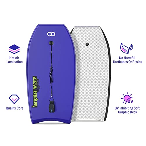Bodyboard 33-inch/37-inch/42-inch Premium IXPE Body Board with Coiled Wrist Leash, Super Lightweight EPS Core and HDPE Slick Bottom, Perfect Surfing for Kids Teens and Adults