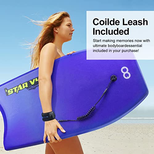 Bodyboard 33-inch/37-inch/42-inch Premium IXPE Body Board with Coiled Wrist Leash, Super Lightweight EPS Core and HDPE Slick Bottom, Perfect Surfing for Kids Teens and Adults