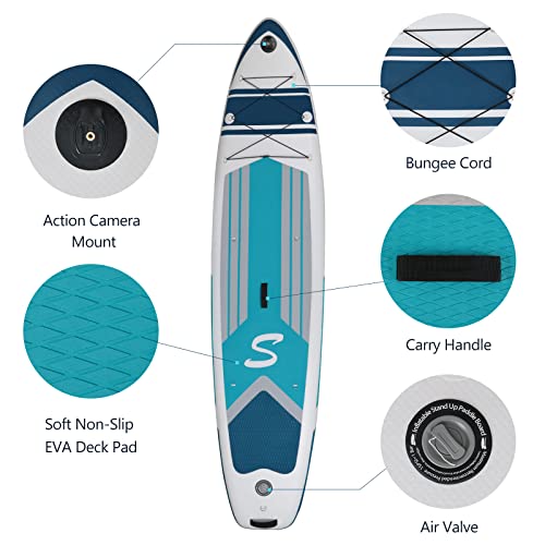 YUSING Inflatable Paddle Board with Seat, 11' x 32'' x 6" SUP, Paddle Boards for Adults, Non-Slip Deck SUP Paddle Board with Premium Kayak and SUP Accessories,3 Removable Fins