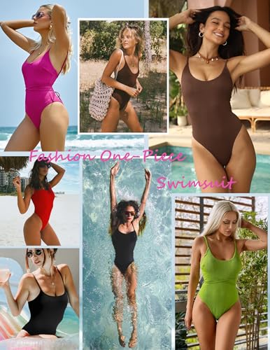 ZAFUL Women's One Piece Swimsuit Ribbed Lace Up Tie Back Bathing Suits Sexy High Cut Scoop Neck Tummy Control Padded Swimwear