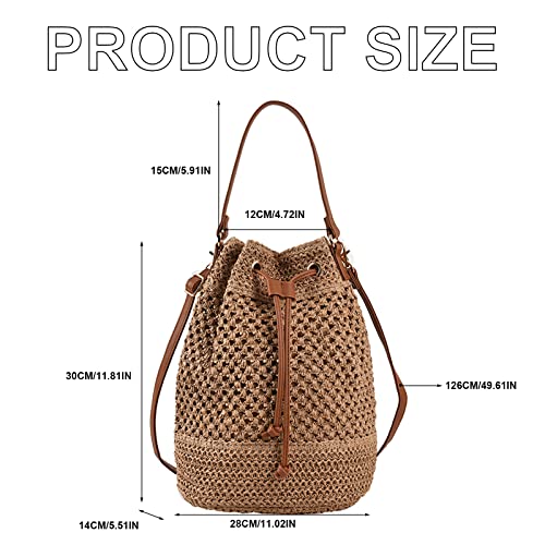 Straw Bucket Bag for Women, Summer Woven Beach Bag Drawstring Hobo Bucket Purses Handbag for Vacation