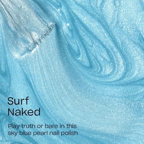 OPI Nail Lacquer, Opaque & Vibrant Pearl Finish Blue Nail Polish, Up to 7 Days of Wear, Chip Resistant & Fast Drying, Summer 2023 Collection, Summer Make the Rules, Surf Naked , 0.5 fl oz