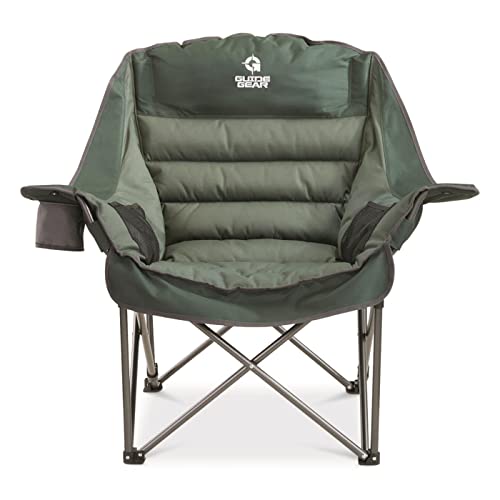 Guide Gear Oversized Extra Large Padded Camping Chair, Portable, Folding, Large Camp Lounge Chairs for Outdoor, Adults, Men and Women, Heavy-Duty 400 Pound Capacity, with Cup Holder Green