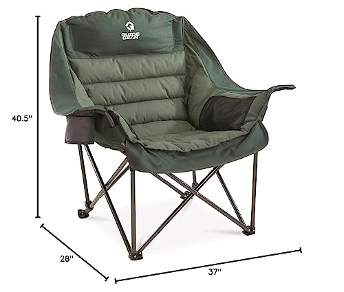 Guide Gear Oversized Extra Large Padded Camping Chair, Portable, Folding, Large Camp Lounge Chairs for Outdoor, Adults, Men and Women, Heavy-Duty 400 Pound Capacity, with Cup Holder Green