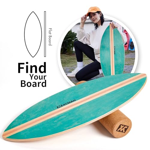 XCMAN Surf Balance Board Trainer with Roller Wooden Exercise Balancing Stability Trainer - Non Slip Surface for Adults Kids|Balance Board for Surfing,Snowboarding,Skateboarding,Hockey,Yoga Training