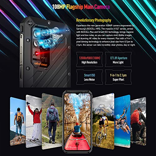 Ulefone Power Armor 19T Thermal Camera Rugged Smartphone, MTK G99 17GB+256GB Android 12 Waterproof Phone, 9600mAh Battery 66W, 108MP, 6.58" FHD+, Dual SIM 4G LTE Rugged Phone, OTG GPS NFC FM