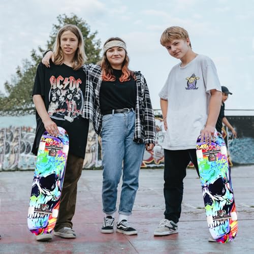 Skateboards for Beginners Kids Boys Girls and Adults,31''x8'', 7-Layer Maple, Double Kick Concave, Fascinating Cool, Solid&Durable