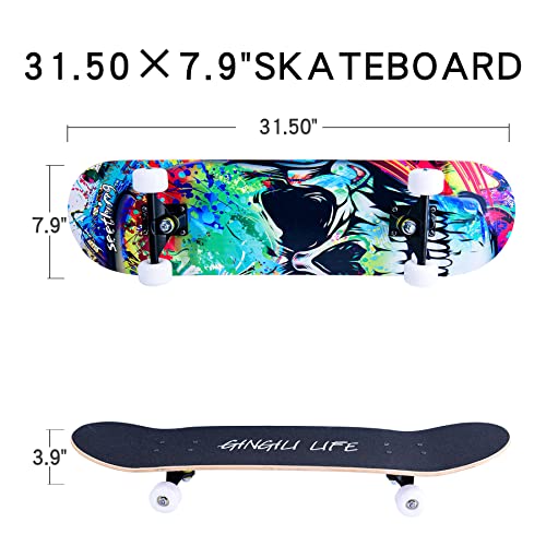 Skateboards for Beginners Kids Boys Girls and Adults,31''x8'', 7-Layer Maple, Double Kick Concave, Fascinating Cool, Solid&Durable