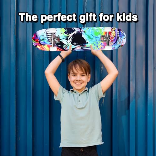 Skateboards for Beginners Kids Boys Girls and Adults,31''x8'', 7-Layer Maple, Double Kick Concave, Fascinating Cool, Solid&Durable