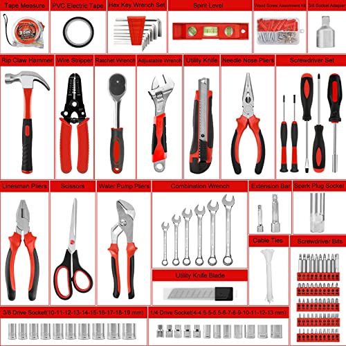 Home Tool Kit 287PCs - Complete Repair General Hand Tool Set for Men Women - Household Tool Kit for Home Improvement with Hammer & Pliers Set & Ratchet Wrench & Socket & Protable Tool Box Case