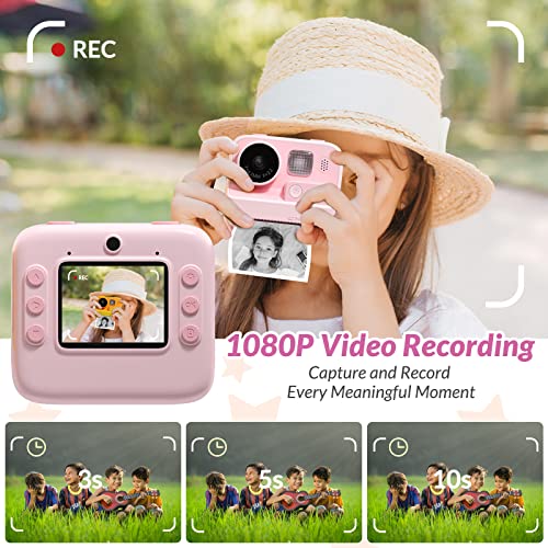 Mafiti Kids Camera Instant Print, 48MP Digital Camera Selfie 1080P Video Camera with 32G TF Card, Toys Presents for Girls Boys Aged 3-12 for Christmas/Birthday/Holiday (Pink)