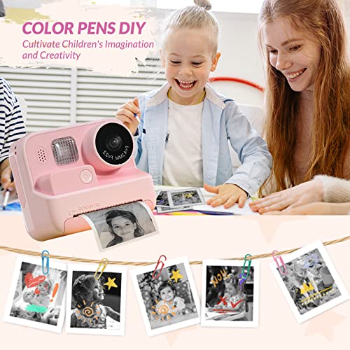 Mafiti Kids Camera Instant Print, 48MP Digital Camera Selfie 1080P Video Camera with 32G TF Card, Toys Presents for Girls Boys Aged 3-12 for Christmas/Birthday/Holiday (Pink)