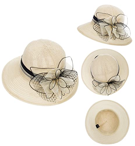 Women Kentucky Organza Derby Hat - Bridal Wedding Church Tea Party Wide Brim Summer Sun Cap