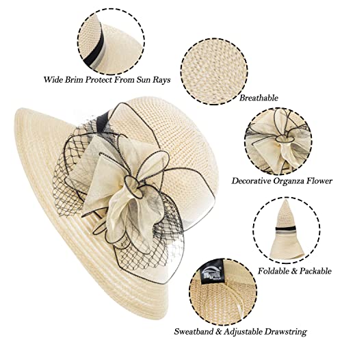 Women Kentucky Organza Derby Hat - Bridal Wedding Church Tea Party Wide Brim Summer Sun Cap