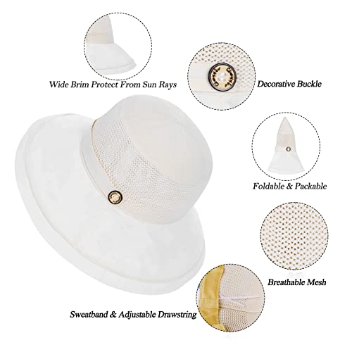 Women-Mesh Summer Sun-Hats, Wide Brim Packable Outdoor UV-Protection Beach Fishing Cap