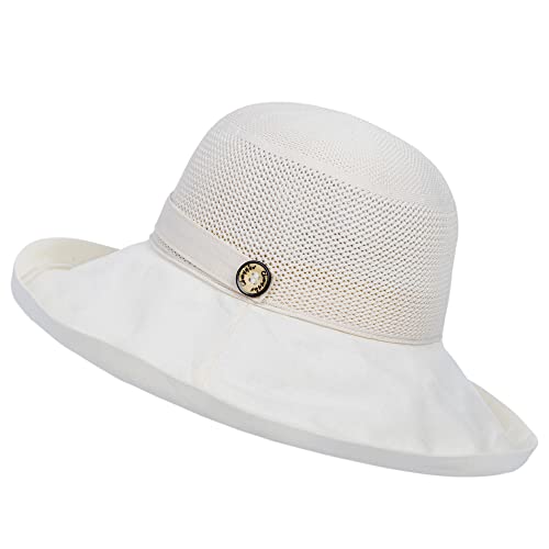 Women-Mesh Summer Sun-Hats, Wide Brim Packable Outdoor UV-Protection Beach Fishing Cap