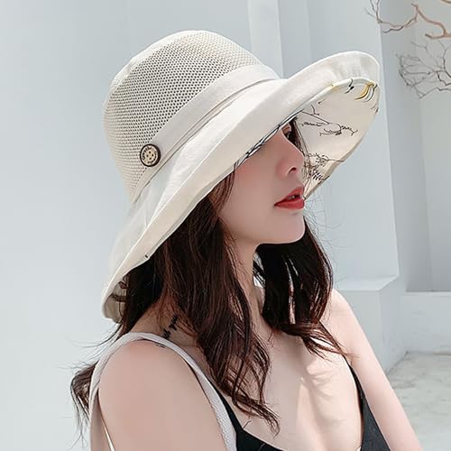 Women-Mesh Summer Sun-Hats, Wide Brim Packable Outdoor UV-Protection Beach Fishing Cap