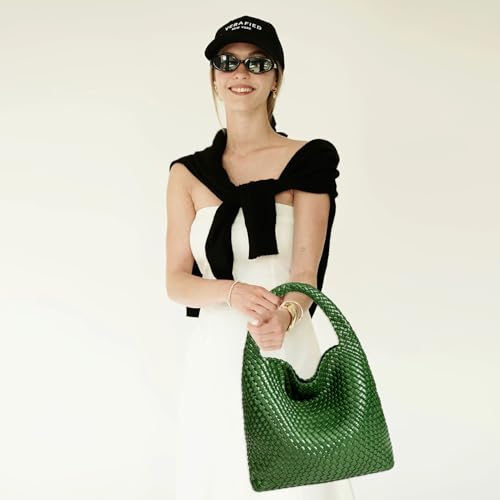 Women Vegan Leather Hand-Woven Tote Handbag Fashion Shoulder Top-handle Bag All-Match Underarm Bag with Purse