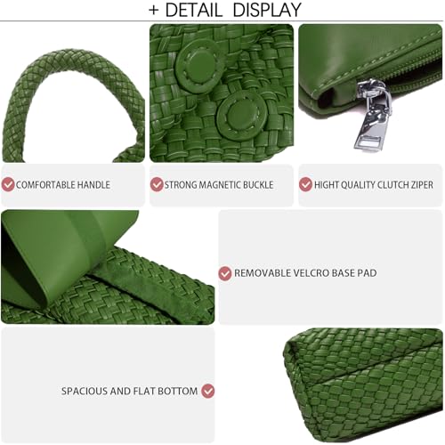 Women Vegan Leather Hand-Woven Tote Handbag Fashion Shoulder Top-handle Bag All-Match Underarm Bag with Purse