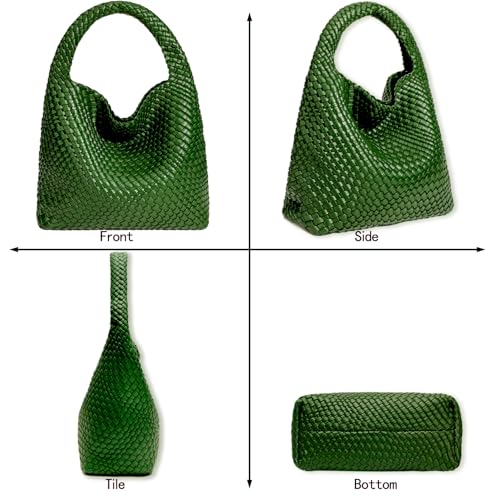 Women Vegan Leather Hand-Woven Tote Handbag Fashion Shoulder Top-handle Bag All-Match Underarm Bag with Purse