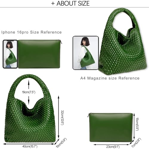 Women Vegan Leather Hand-Woven Tote Handbag Fashion Shoulder Top-handle Bag All-Match Underarm Bag with Purse