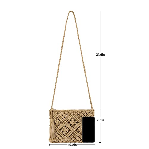 Women Crochet Shoulder Bag Handmade Woven Beach Crossbody Handbag Satchel Purse with Tassel for Summer