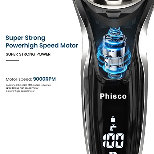 Phisco Men’s Electric Shaver with 3D Floating Heads | Ultra-Close Shave | Dual Concave Blade Net | IPX7 Waterproof | 9000RPM Motor | Ideal for Wet/Dry Shaving