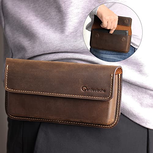 Gentlestache Large Leather Phone Holster for iPhone 14 Pro 13 Pro, Flip Cell Phone Case for Galaxy S23 S22, Phone Belt Holder with Belt Clip, Phone Pouch for Phone with Protective Case